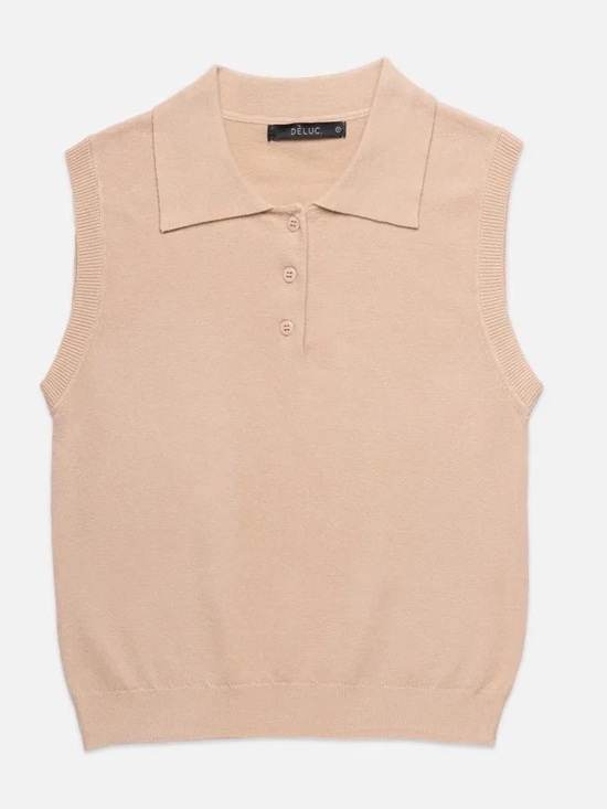 Deluc Tops - Dèluc Cassio Sleeveless Polo Sweater Top Beige Tan M NWT